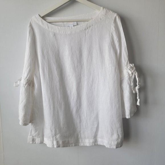 Charter Club Tops - Charter Club women's 100% Linen Bell-Sleeve tie Top M beachy natural coastal